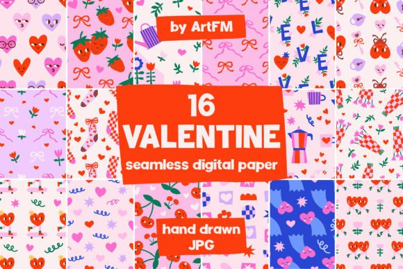 16 Cute Valentines Day Digital Paper: A Versatile Resource for Creative Projects