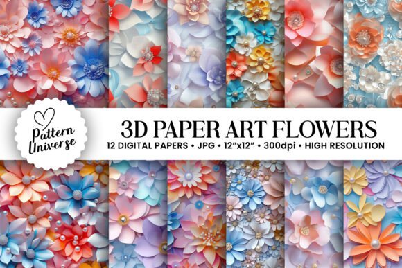 3D Paper Cut Flowers Digital Papers