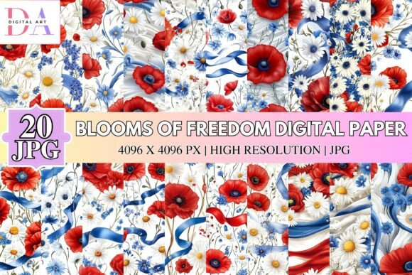 Blooms of Freedom Digital Paper: A Patriotic Touch for Modern Creativity