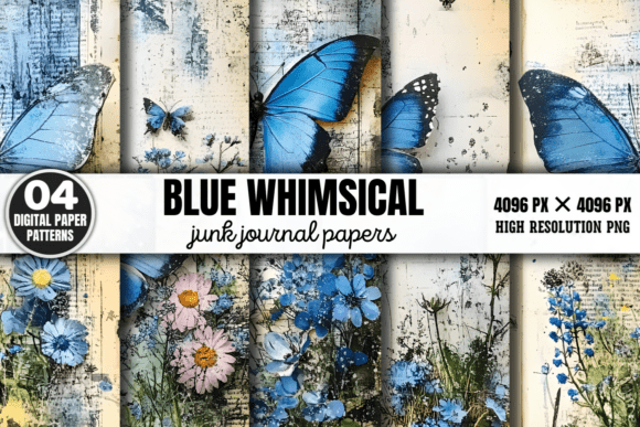 Blue Whimsical Junk Journal Pattern 2