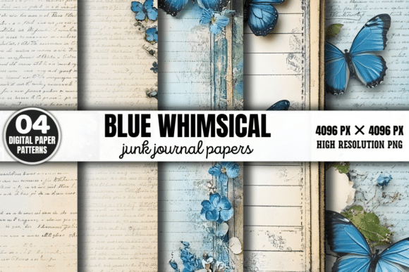 Blue Whimsical Junk Journal Pattern 3: Elevate Your Creative Projects with Style