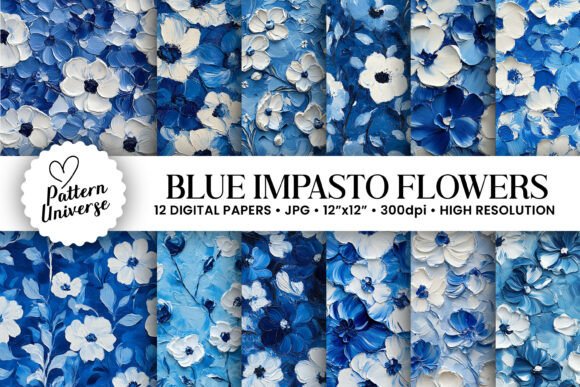 Blue White Impasto Painted Flower Papers: A Strategic Choice for Creative Projects