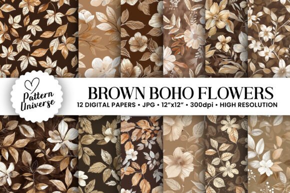 Boho Brown Flowers Digital Papers: A Versatile Resource for Creative Projects