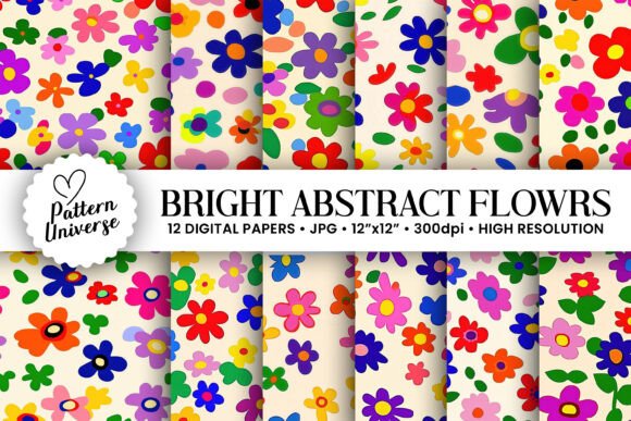 Bright Abstract Flowers Digital Papers: A Versatile Resource for Creative Projects