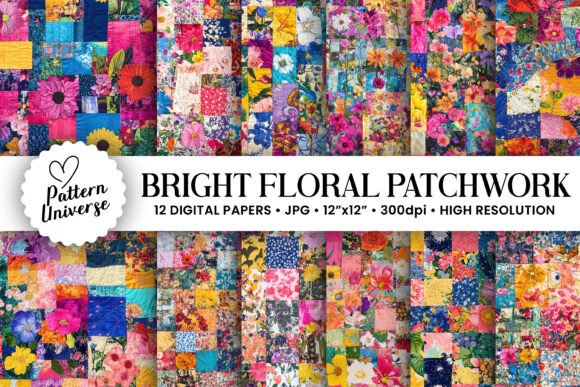 Colorful Floral Patchwork Digital Papers