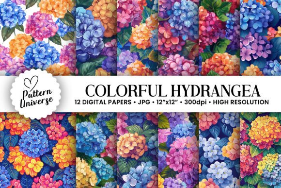 Colorful Hydrangea Flowers Digital Paper for Creative Workflows