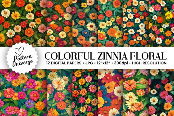 Colorful Zinnia Flowers Seamless Pattern