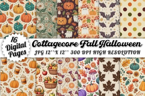 Cottagecore Fall Halloween Digital Paper: A Blend of Cozy Charm and Spooky Magic