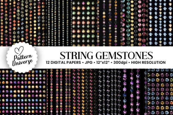 Cute String Gemstones Digital Papers