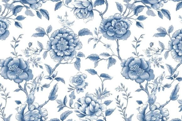 Floral Blue Chinoiserie Toile De Jouy 11