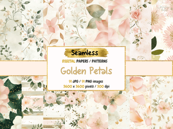 Golden Petals Seamless Digital Papers: A Versatile Choice for Floral Design
