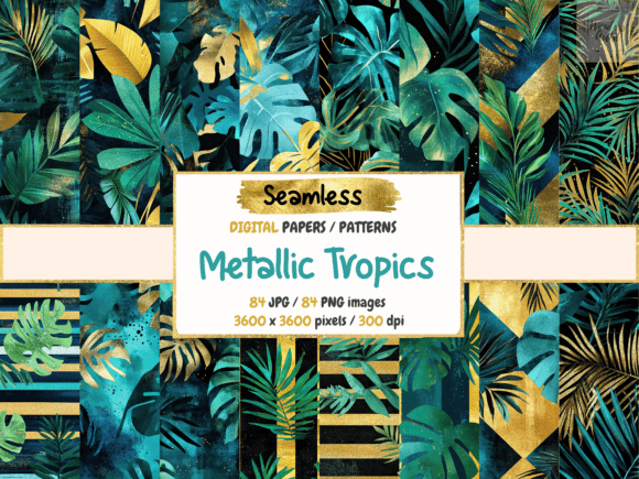 Metallic Tropics Seamless Digital Papers