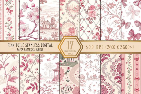 Pink Toile Seamless Digital Paper Bundle