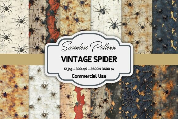 Seamless Vintage Spider Halloween Paper