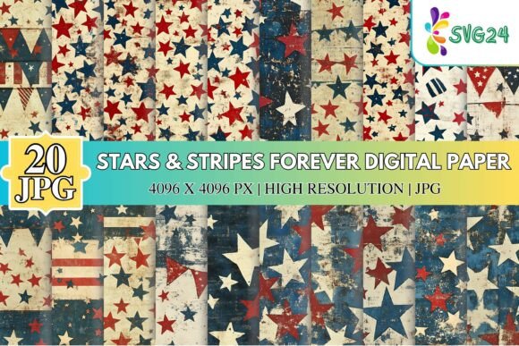 Stars Stripes Vintage Digital Paper: A Nostalgic Touch for Your Creative Projects