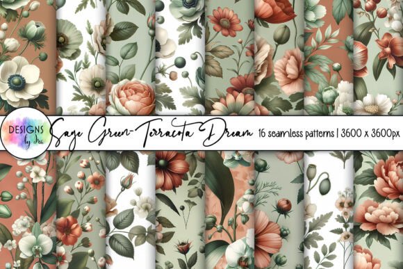Terracotta and Sage Green Floral Pattern