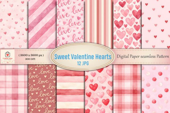 Watercolor Sweet Valentine Hearts Bundle